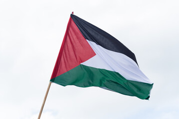 Protesters are seen holding the Palestinian flag during a peaceful protest in the city of Salvador, Bahia.