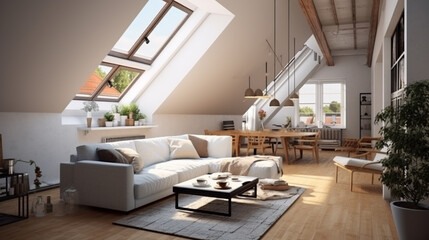 new modern scandinavian loft apartment Modern living room house contemporary interior. generative ai
