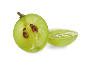 Cut delicious ripe green grape isolated on white