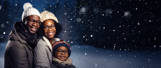 Winter Themed family wearing glasses with room for copy space created with Generative AI technology
