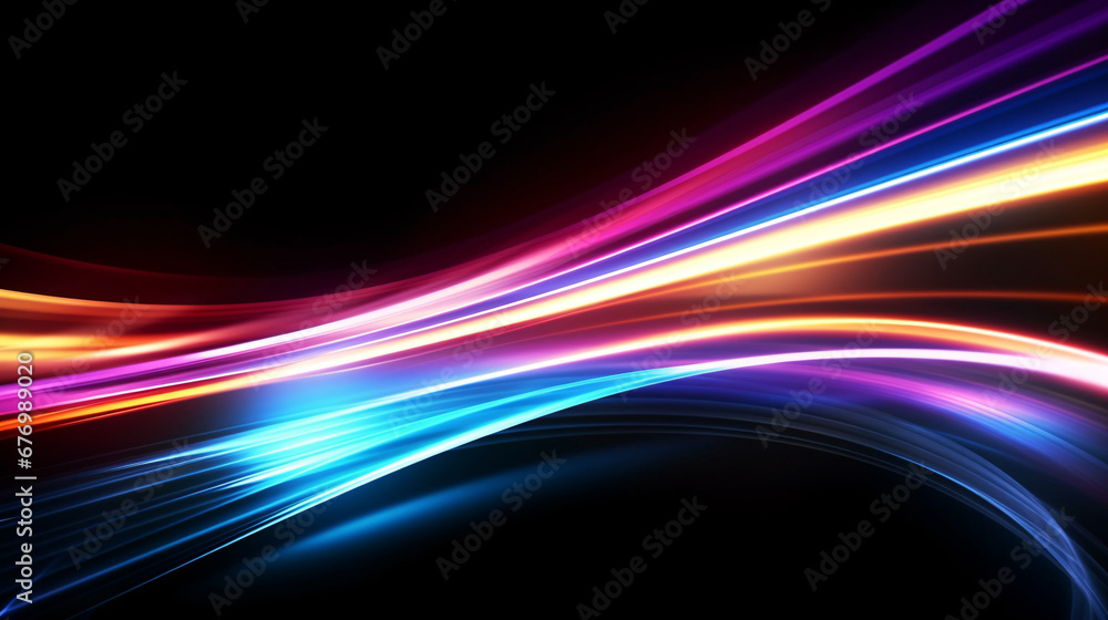 Poster ribbon-like lines extending forward with perspective light-sensitive track, abstract future technolo