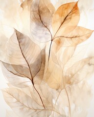 watercolor tropical leaves in beige brown colors