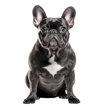 French bulldog, full body shown, stands prominently against a transparent backdrop, showcasing its compact, muscular frame and distinctive bat ears.