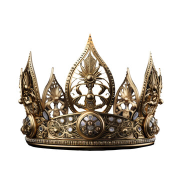 Elegant gold fantasy crown, ornate and beautiful, showcased on a clear transparent background.