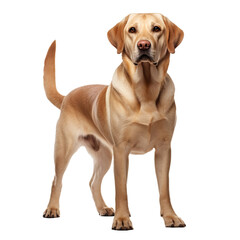 Labrador retriever stands in profile, showcasing its full body against a clear, transparent...