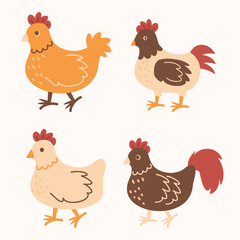 cartoon farm poultry birds flat illustration