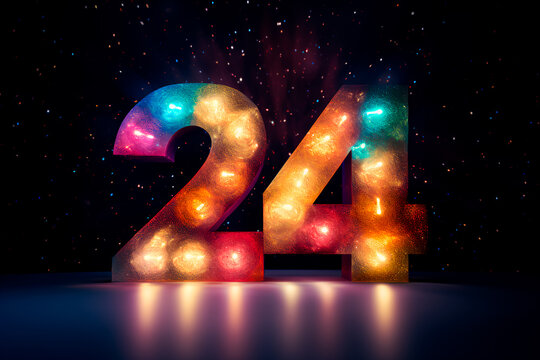 Counting down to the New Year: 24, the festive concept begins.Big numbers 24. The concept and atmosphere of the new year. Bright image. 