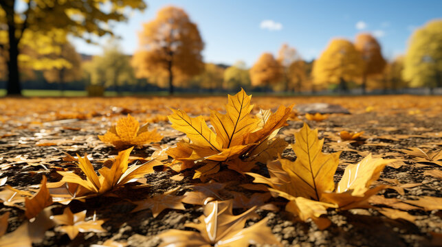 autumn leaves in the park HD 8K wallpaper Stock Photographic Image 