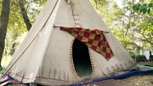house for travel on the street vig vam in the forest settlement of indigenous peoples