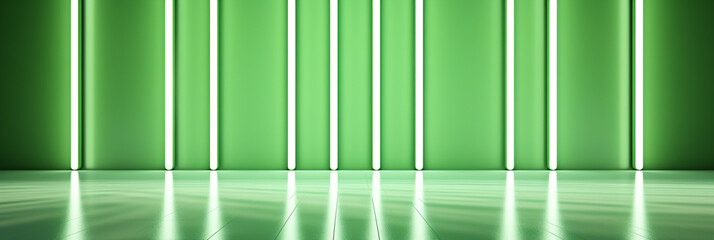 Neon Green room interior view white studio abstract background_