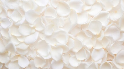 Beautiful white rose petals as background, top view