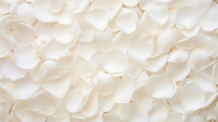 Beautiful white rose petals as background, top view
