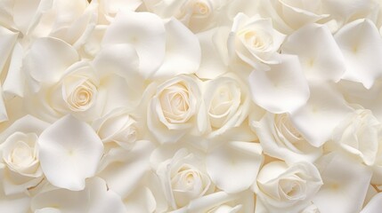 Obraz na płótnie Canvas Beautiful white rose petals as background, top view