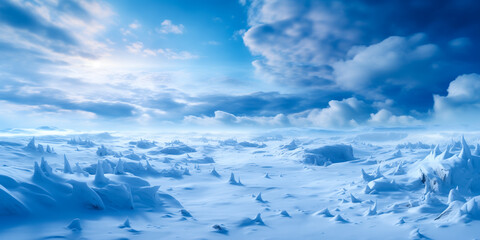 Fototapeta na wymiar Winter blue and white snow landscape, frozen arctic, empty, banner, background