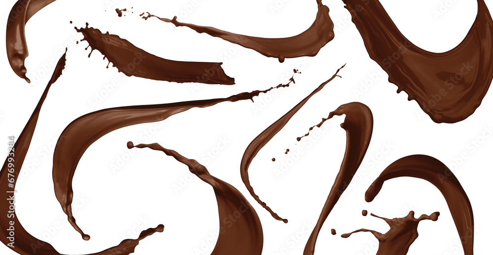 Poster Many chocolate color splashes on white background