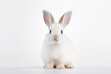 White rabbit sitting on white background. 