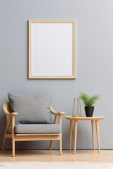 Wood Frame Poster Frame Mockup in Natural Modern Living Room Shelf, Full of Plants, Decor and Decorations, Generative AI