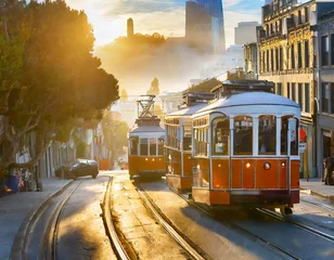 Foto op Plexiglas San Francisco Cable Cars on California Street at sunrise, California, USA © kimberly