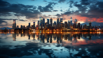 fireworks explode high over water. AI generative