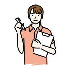 ペンでメモをする女性ヘルパー