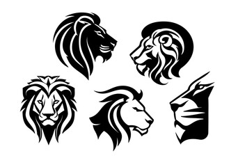 Lion Head Logo Set, Lion Symbol Bundle, Lion Emblem Set, Black Lion Head Vector Set
