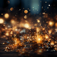 Fototapeta na wymiar New Year Abstract golden fireworks dark background. AI generative