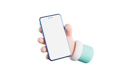 3D rendering Cute cartoon hand holding a smartphone hand using telephone