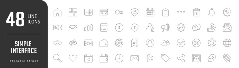 Simple InterfaceLine Editable stoke Icons set. Vector illustration in modern thin lineal icons types: Key, Calendar, Profile Protection, Clipboard, More,  and more.