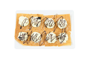 Roti, whipped cream, chocolate