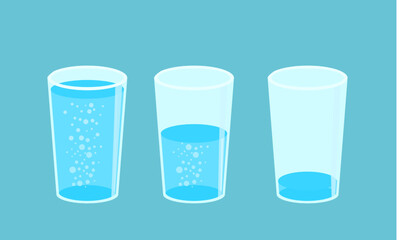 illustration of a glass filled with water, half a glass of water, a little water