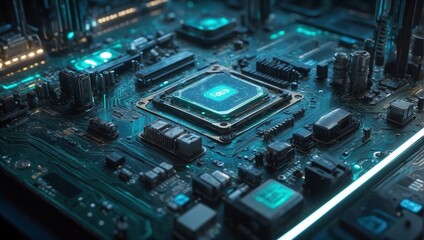 futuristic world with this unique rendering of a technical circuit board. Generative AI.