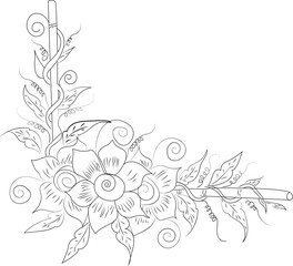isolated, Doodle floral in black and white. A page for coloring books, and interesting and relaxing art for children and adults.