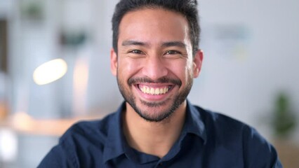 Marketing manager, business director and brand strategist feeling motivated and ambitious for success. Portrait of a happy entrepreneur smiling and laughing in office. Face of a confident executive