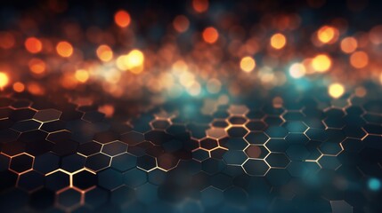 Honeycomb pattern and bokeh, abstract teal and orange background - obrazy, fototapety, plakaty