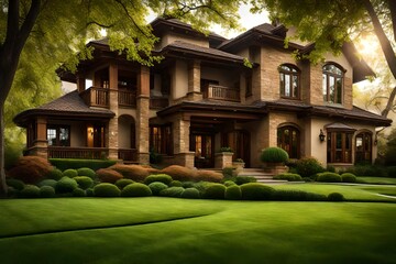 Brown home and green lawn make a nice contrast