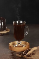 black iced coffee with a black background