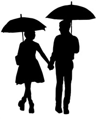 Illustration silhouette of a couple with umbrella of vector