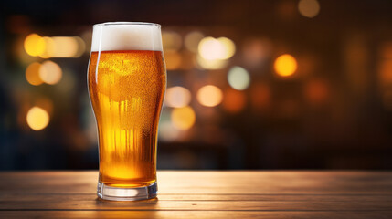 a Glass of fresh and cold beer on brewery background.