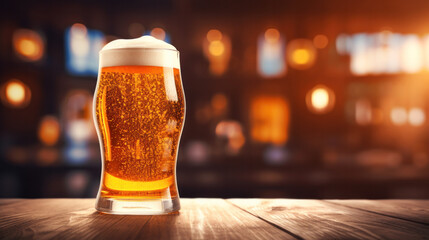 a Glass of fresh and cold beer on brewery background.
