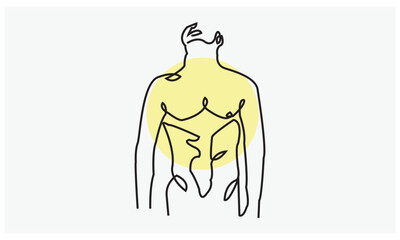 Curly-haired silhouette. Line Art.