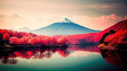 Fototapeta na wymiar mountain in autumn, Summer in Japan mountain lake colorful trees ,mountain and blossoms
