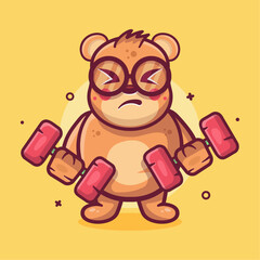 cute bear animal character mascot doing bodybuilding using dumbbell isolated cartoon 