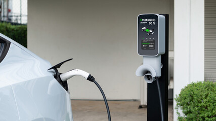 Electric vehicle technology utilized to residential home charging station for EV car battery...