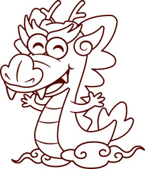 Cartoon cute eastern chinese dragon line art character illustration. Year of the dragon 2024 zodiac