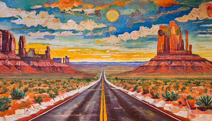 Endless straight highway in the American Southwest, USA - obrazy, fototapety, plakaty