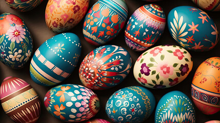 Fototapeta na wymiar easter eggs in a row, Beautiful Painted Easter Eggs in Floral Motifs