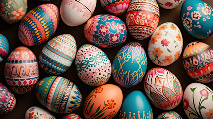 Fototapeta na wymiar easter eggs in a row, Beautiful Painted Easter Eggs in Floral Motifs