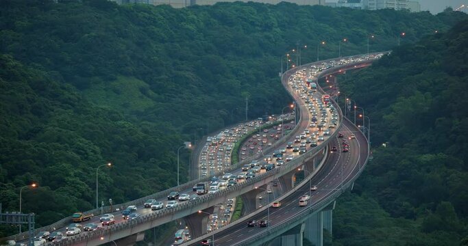 Overpass highway though the city in Linkou of Taiwan