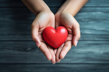 The concept of hands grasping a red heart symbolizes various ideas like healthcare, optimism, affection, organ donation