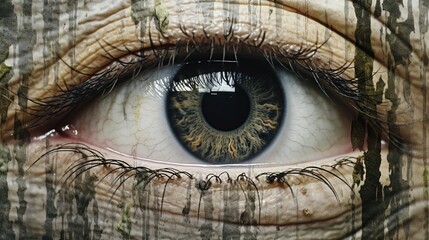 Close-up of an eye in the tree. Conceptual image - obrazy, fototapety, plakaty